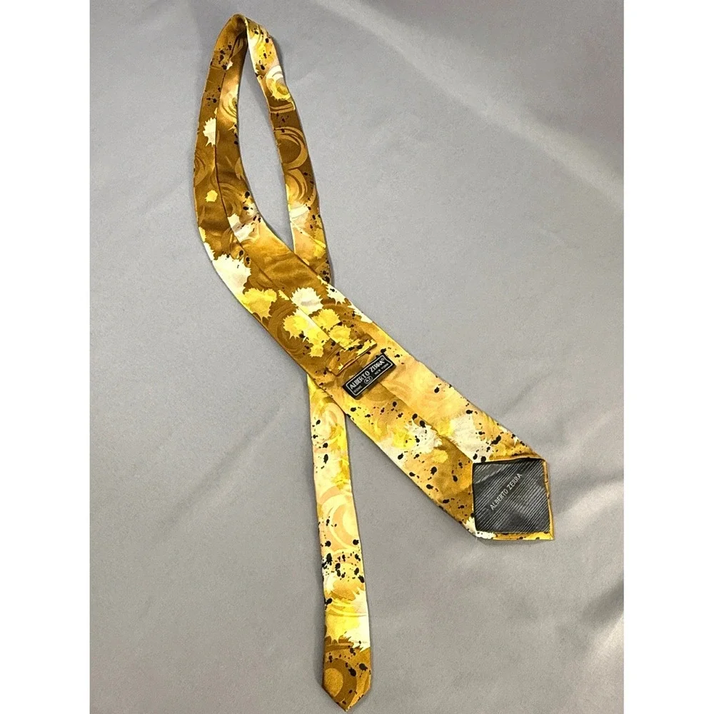 Alberto Zerra Men's 100% Silk Tie Hand Made Yellow Abstract Splatter‎ Old Money